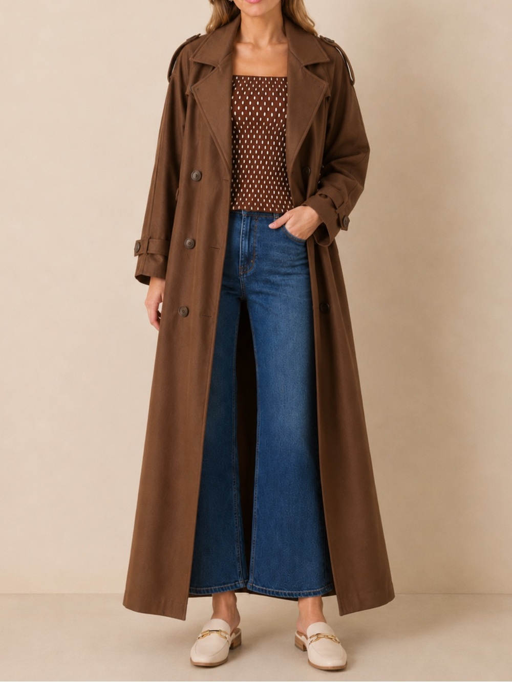 NWT COMMENSE BROWN TRENCH COAT